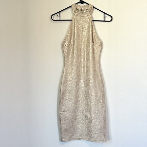 Charlotte Russe Gold Metallic Mini Bodycon - Size: Extra Small - Picture 1 of 8
